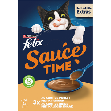 Felix Sauce Time met Kipsmaak en Kalkoensmaak - Natvoer voor Volwassen Katten - Portiezakjes 6 x 40 g