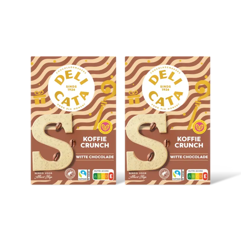 Delicata Chocoladeletter wit koffie crunch 2-pack