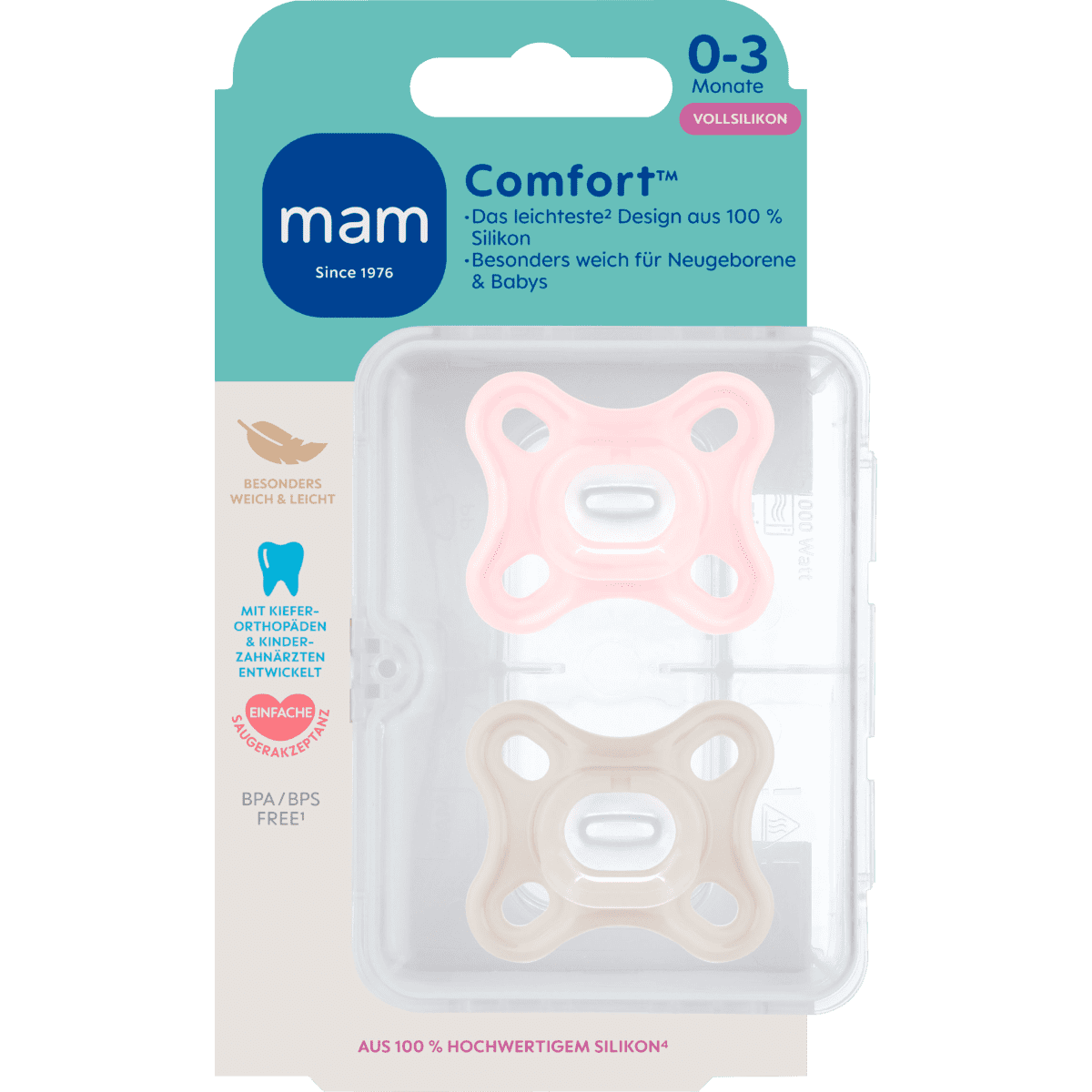 MAM Comfort Fopspeen 0-3 Maanden Roze 2 stuks