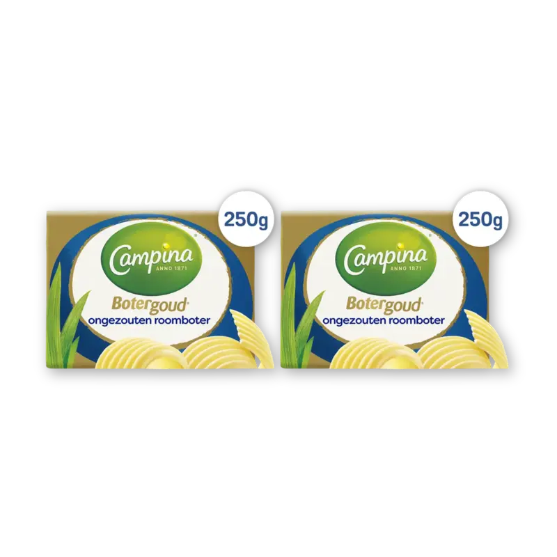 Campina Botergoud ongezouten roomboter 2-pack250