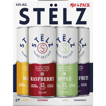 Stelz Hard Selzer mix Raspberry, Mango, Passionfruit & Apple 4x250ML