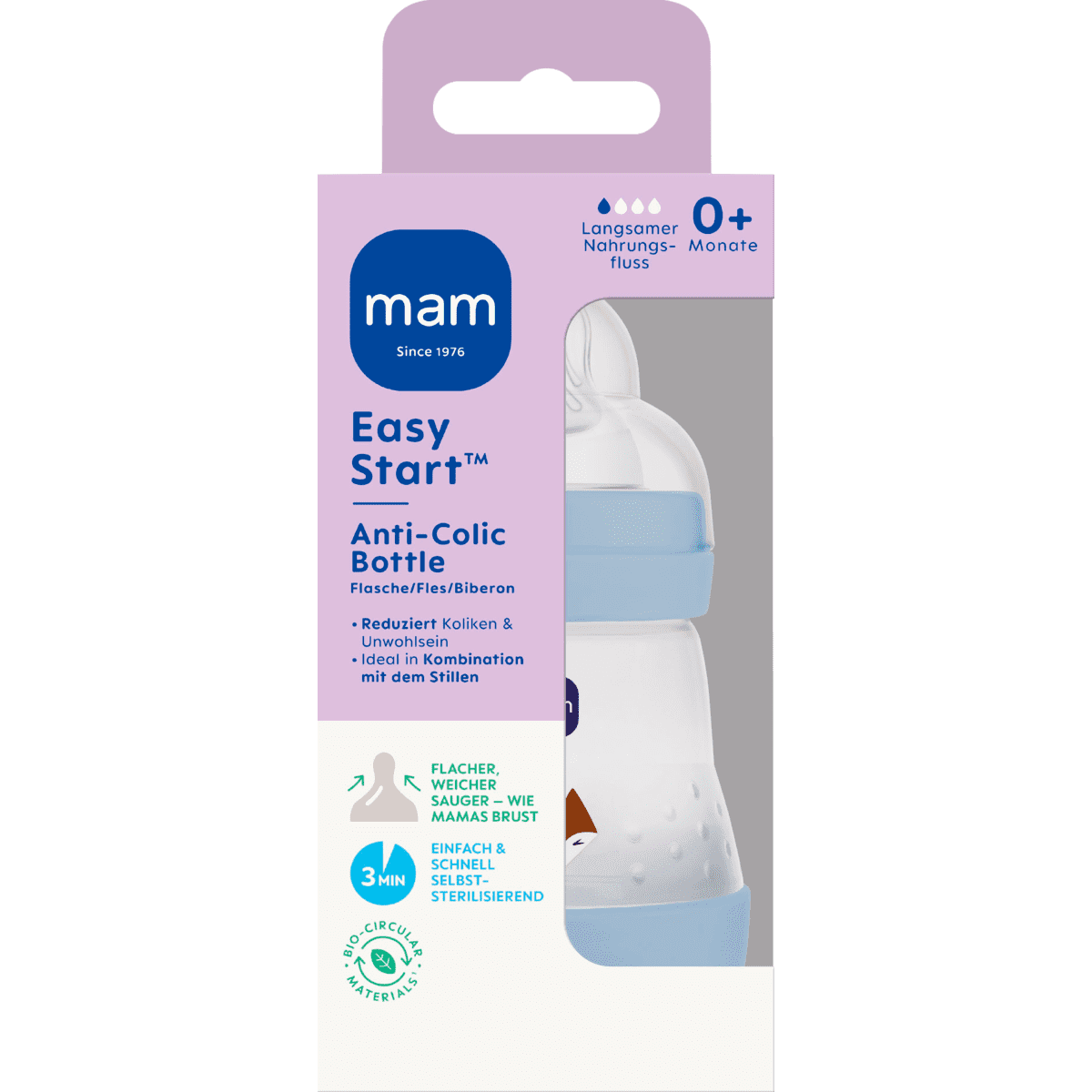 MAM Easy Start Anti-Colic Babyfles Blauw 160 ML