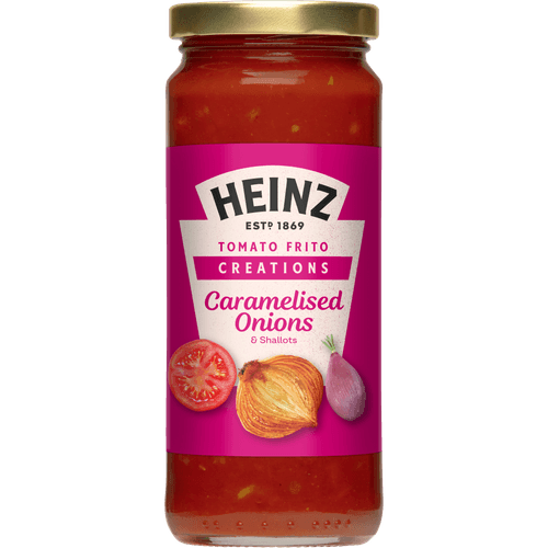 Heinz Tomato Frito Creations met gekarameliseerde uien & sjalotten