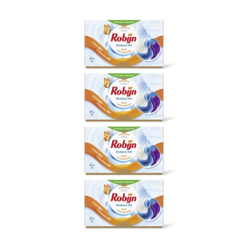 Robijn 3-in-1 Wascapsules stralend wit 4-pack