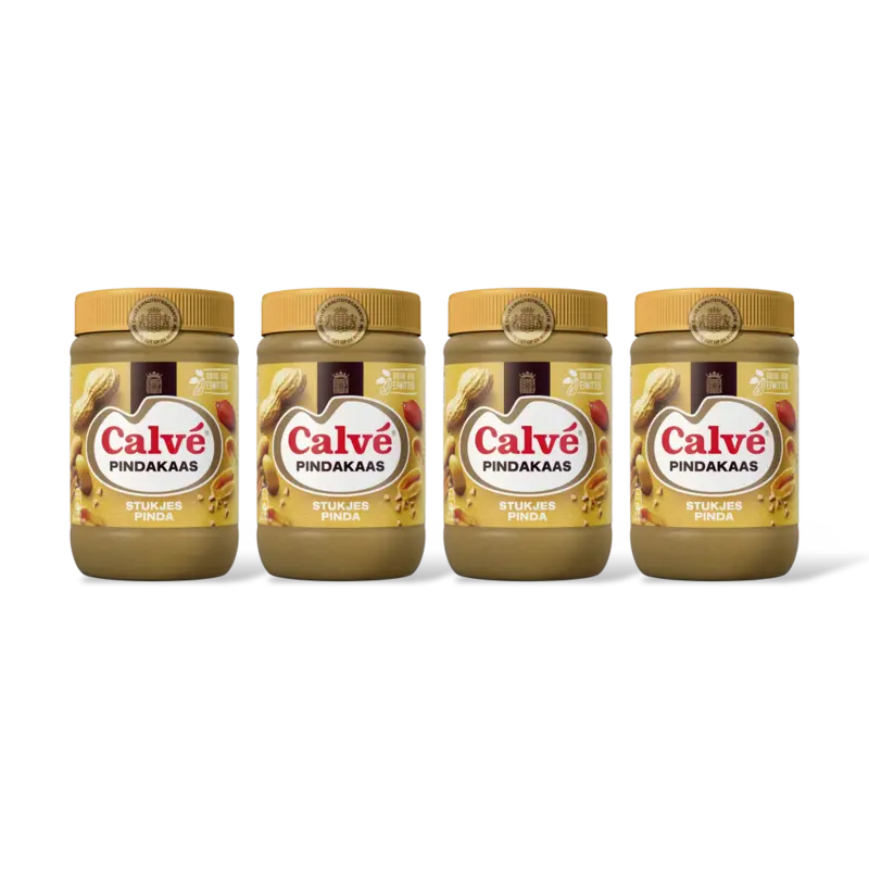 Calvé Pindakaas met stukjes pinda 4-pack