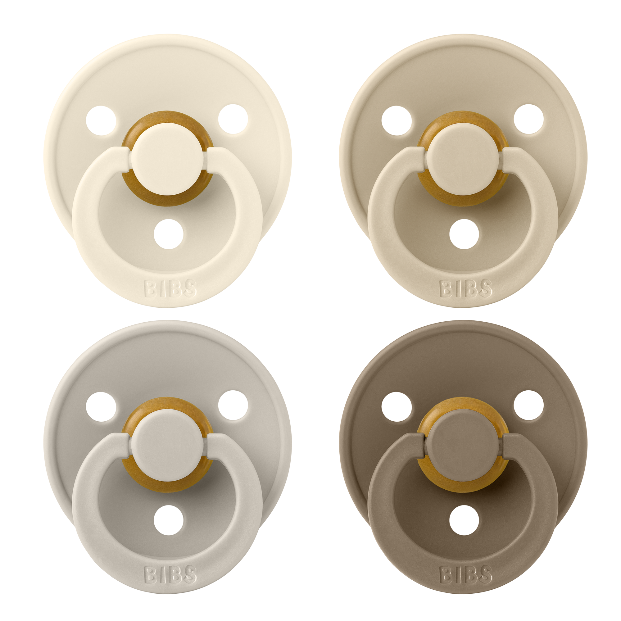 BIBS Colour Fopspeen Rond Latex Maat 2 Ivory/Sand/Vanilla/Dark 4 stuks