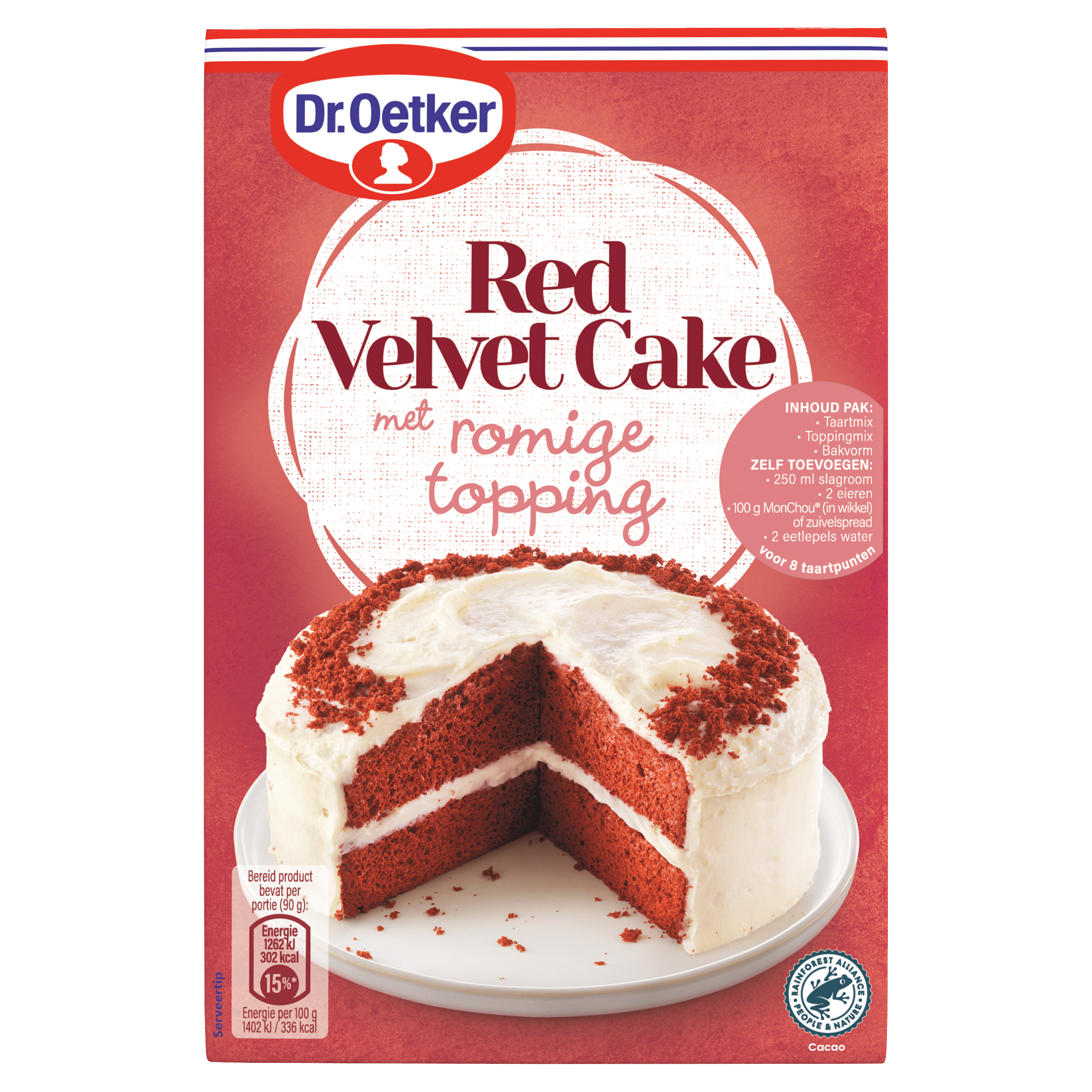 Dr. Oetker Red velvet cake romige topping bakmix