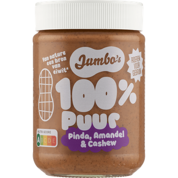 Jumbo's 100% Puur Notenpasta Pinda, Amandel & Cashew 350 g