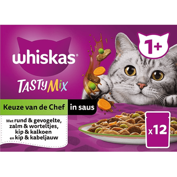 Whiskas 1+ Kattenvoer- Tasty Mix - Keuze van de Chef in saus - maaltijdzakjes 12x85g