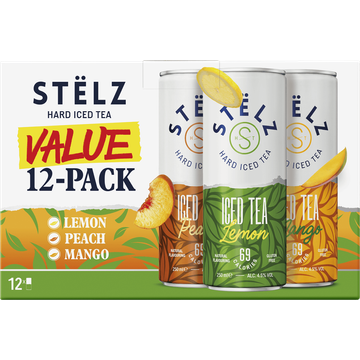 Stelz Hard Iced Tea Mixed (Peach, Lemon & Mango) 12x250ML