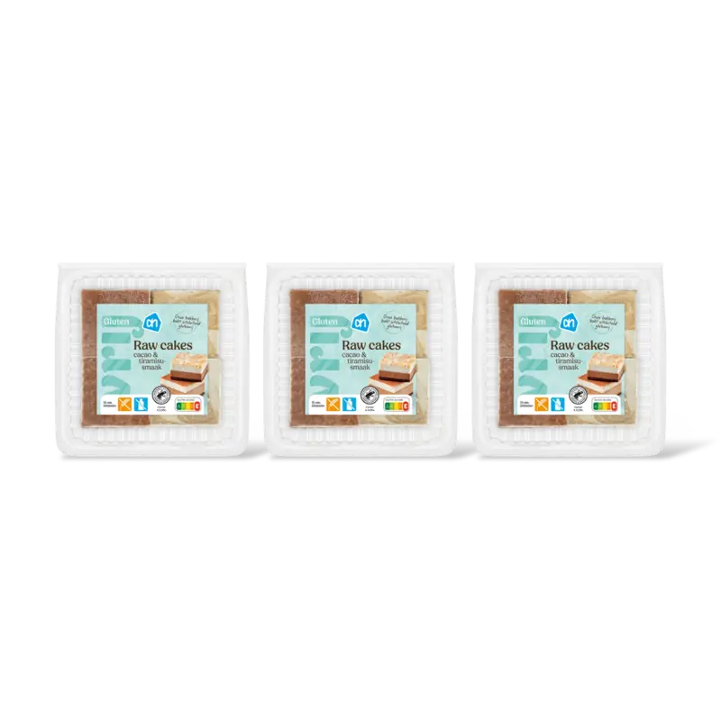 AH Glutenvrij Raw cakes chocolade en tiramisusmaak 3pk