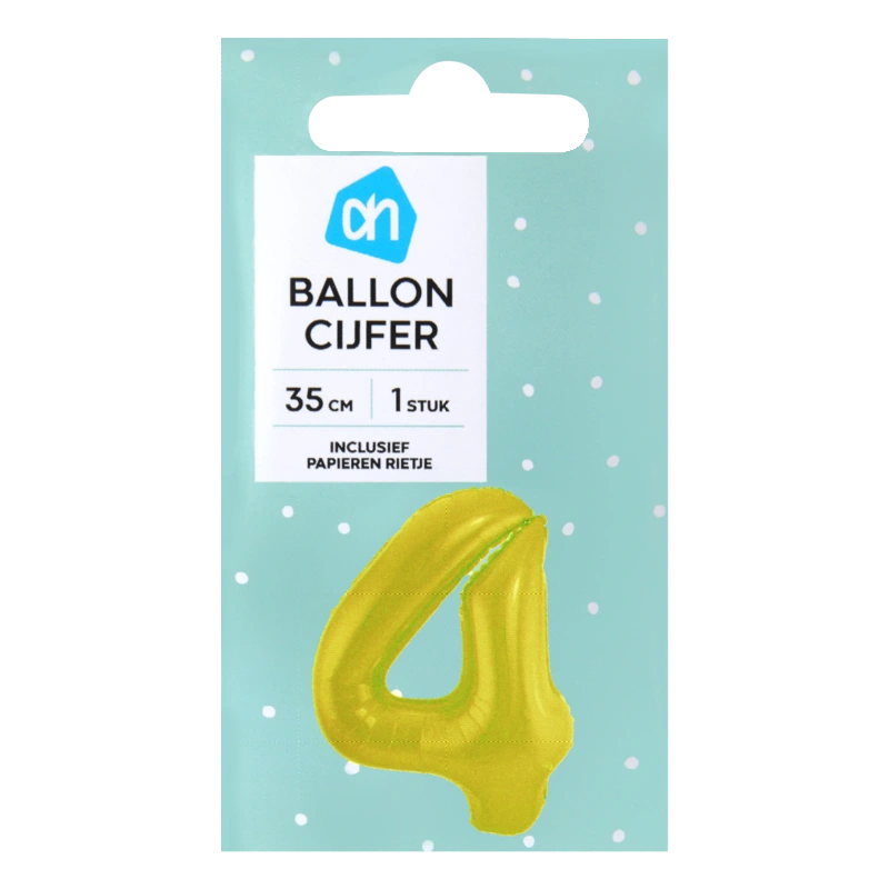 AH Folieballon nummer 4 goud 36cm