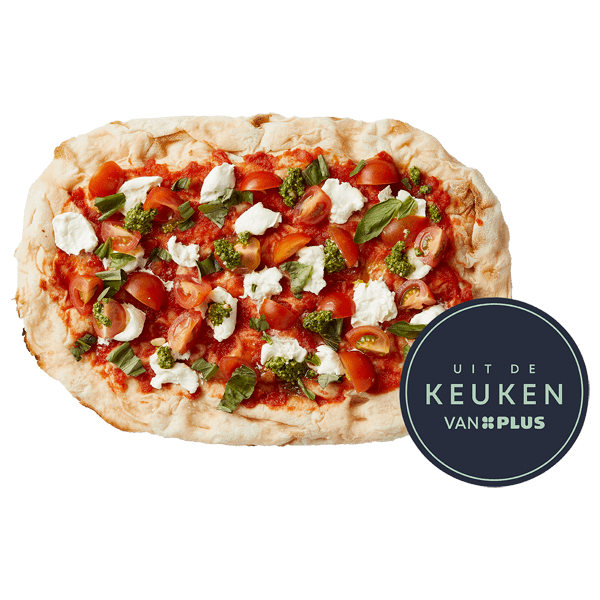 Uit de keuken van PLUS Pinsa tomaat mozzarella pesto