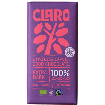Claro Bio chocoladereep Colombia intens puur 100% 80 gram