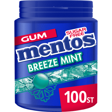 Mentos Gum Breeze Mint Suikervrij Pot 100 stuks