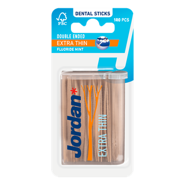 Jordan Dental Sticks Extra Thin, Fluoride/Mint 140 Stuks