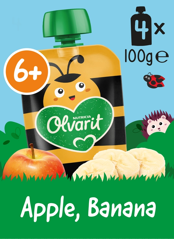 Olvarit Knijpfruit aple, banana 6m+ 4-pack