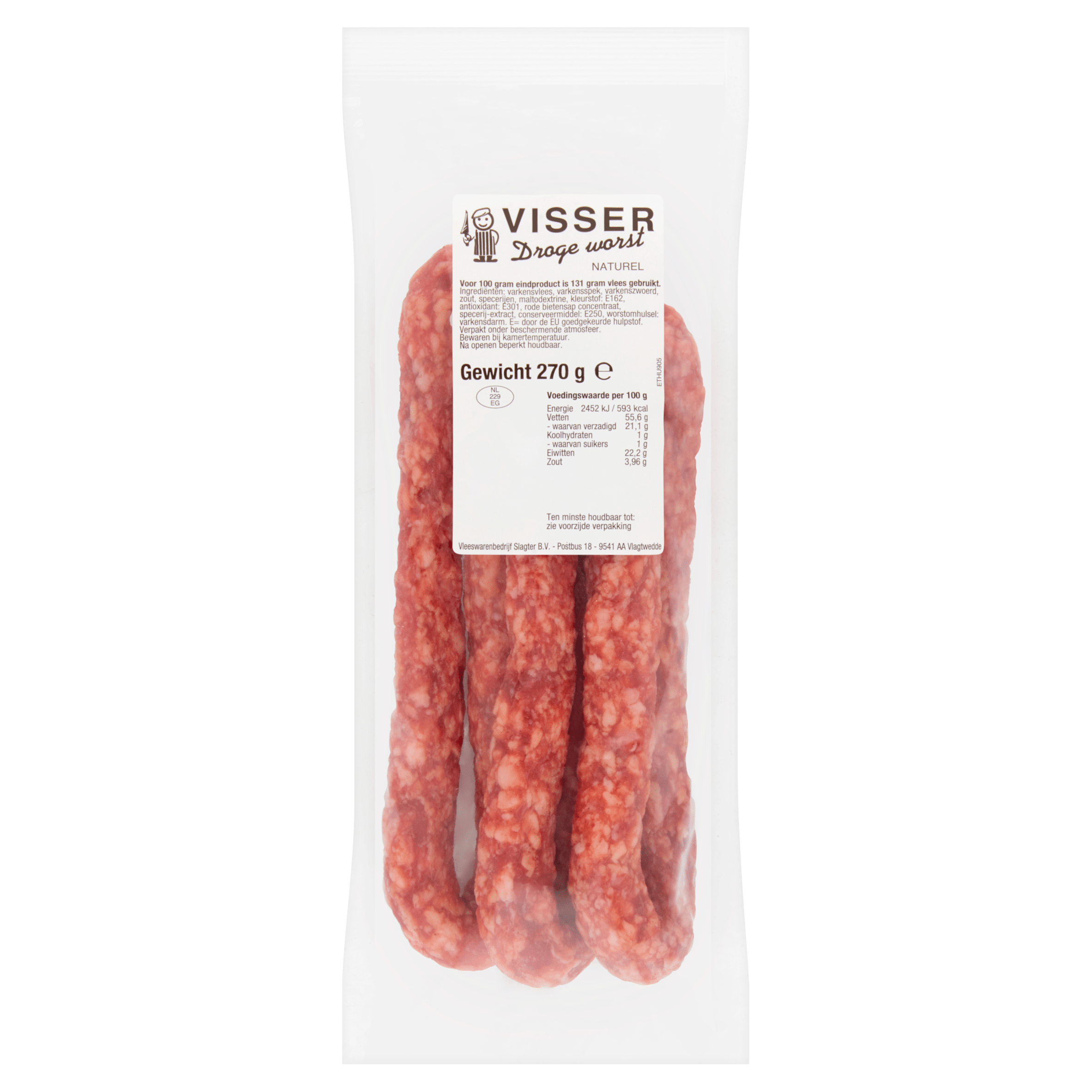 Visser Droge worst naturel 3 stuks