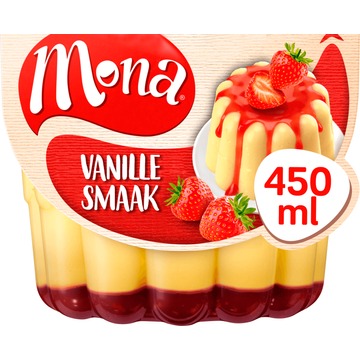 Mona Vanillesmaak Pudding met Aardbeiensaus