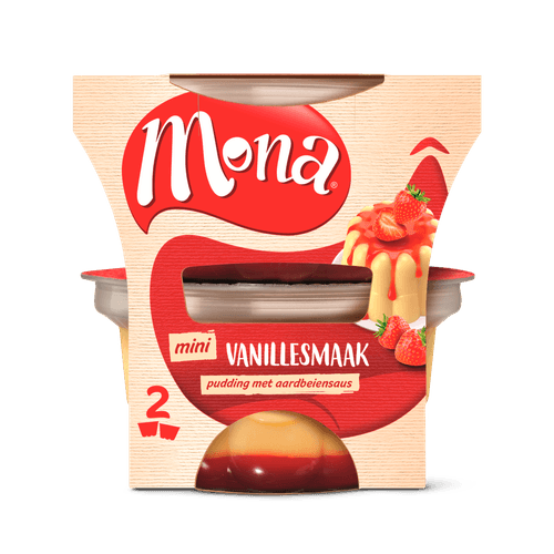 Mona Pudding vanille met aardbeiensaus