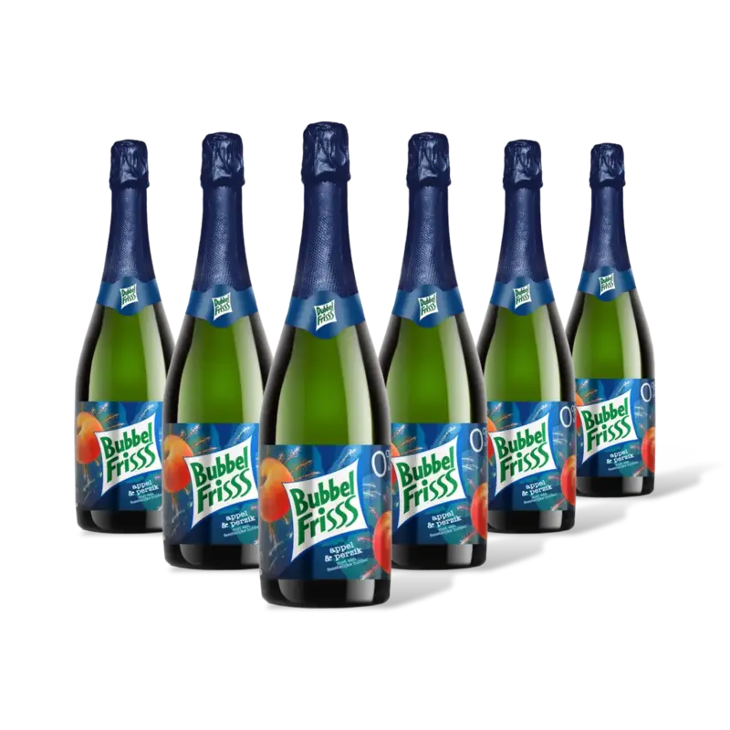 DubbelFrisss Bubbelfris appel & perzik 0% 6-pack