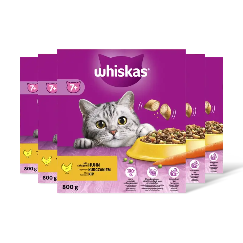 Whiskas 7+ Brokken met kip 5-pack