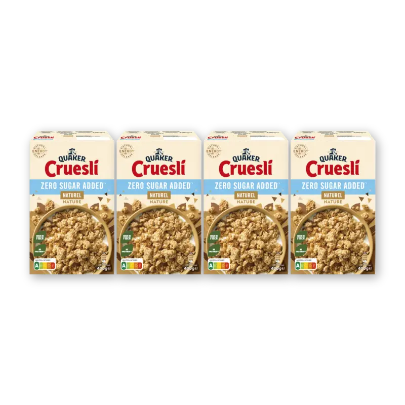 Quaker Cruesli zero sugar added naturel 4-pack