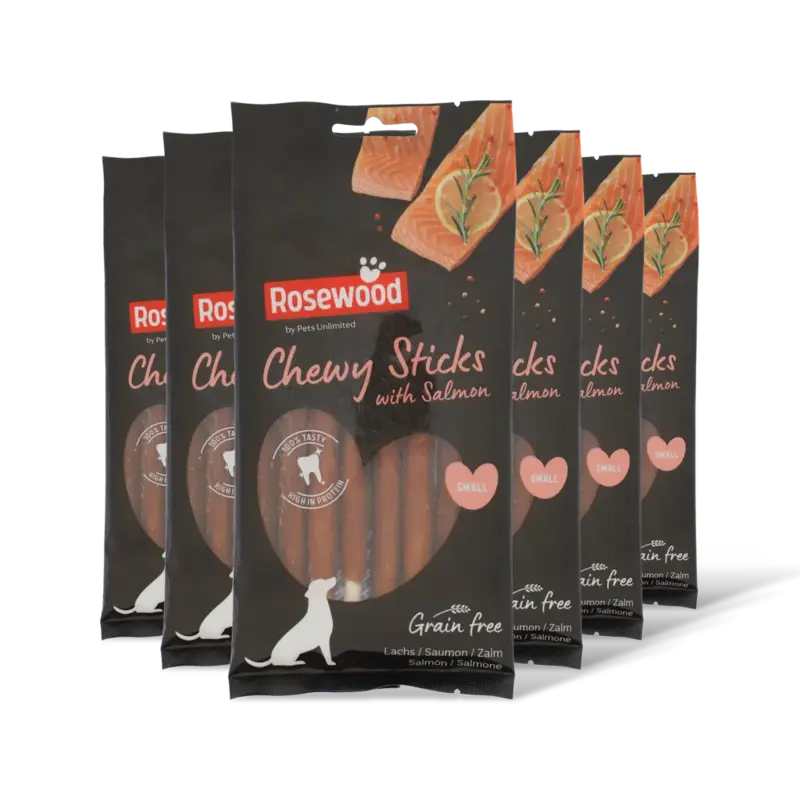 Rosewood Chewy sticks with salmon small 6-pack