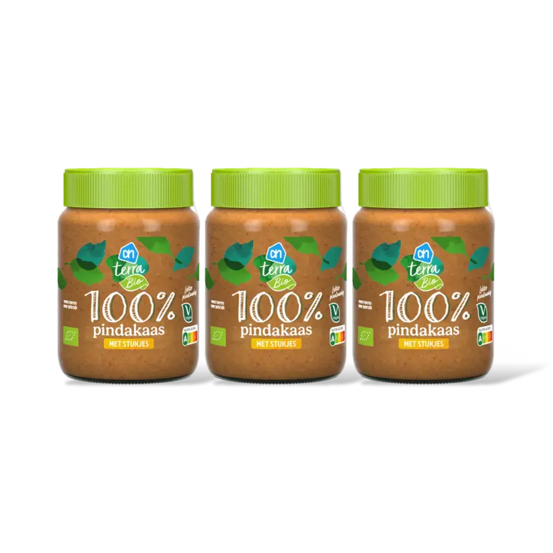 AH Terra Plantaardig bio 100% pindakaas 3-pack