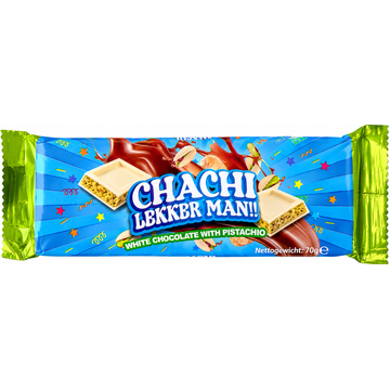 Cha Chi Chocoladereep Witte Chocolade en Pistache 70gr