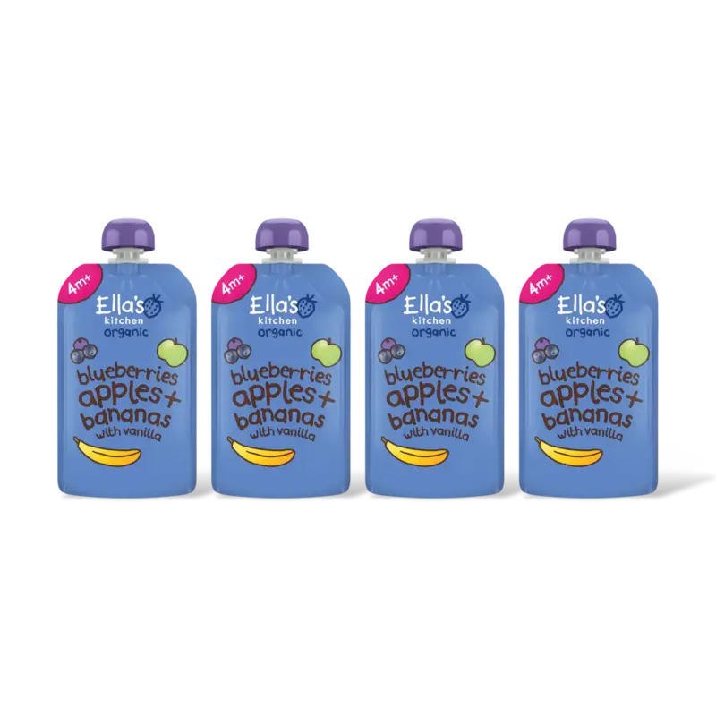 Ella's kitchen Blauwe bessen, appels, bananen 4m+ 4-pck