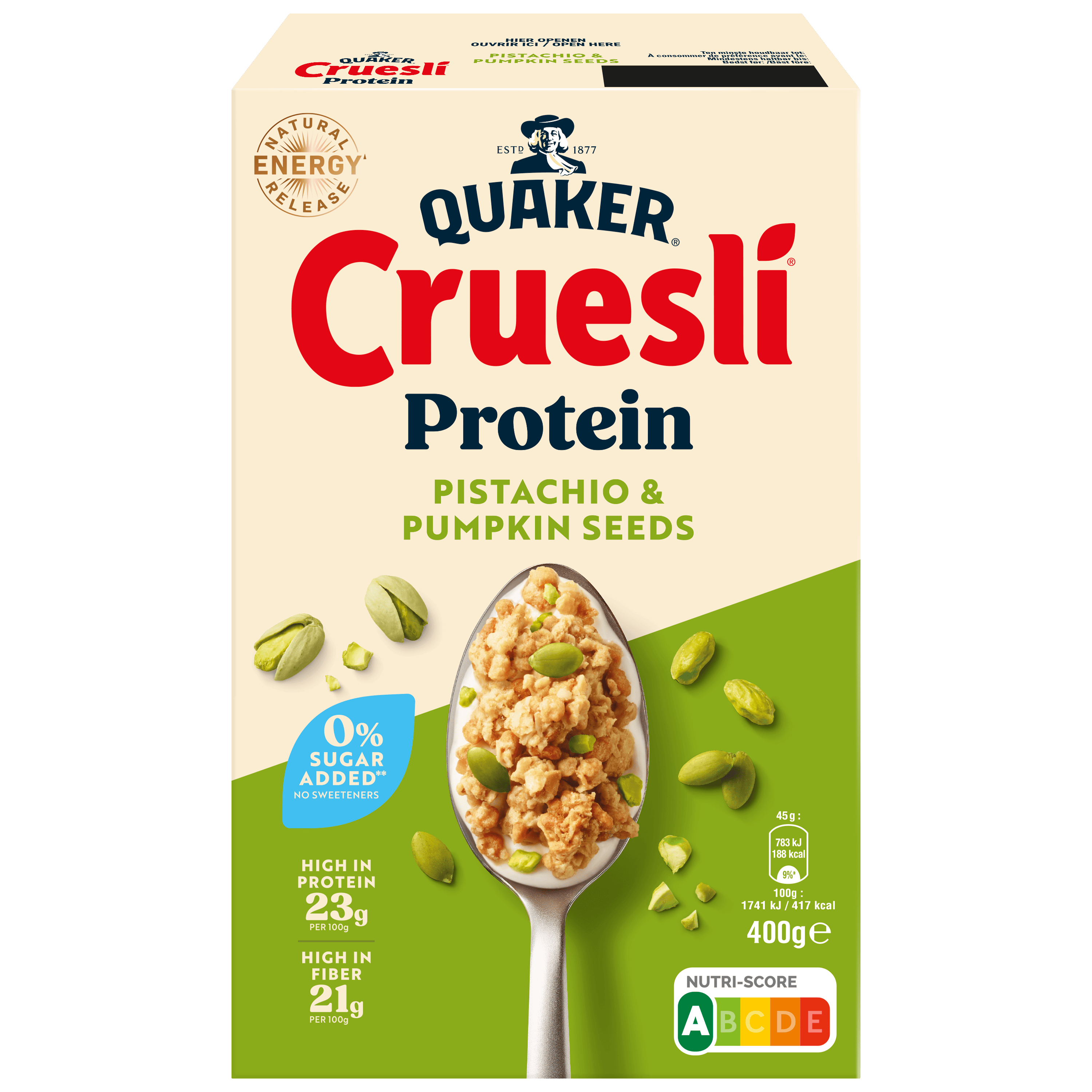 Quaker Cruesli proteine ZSA pistache