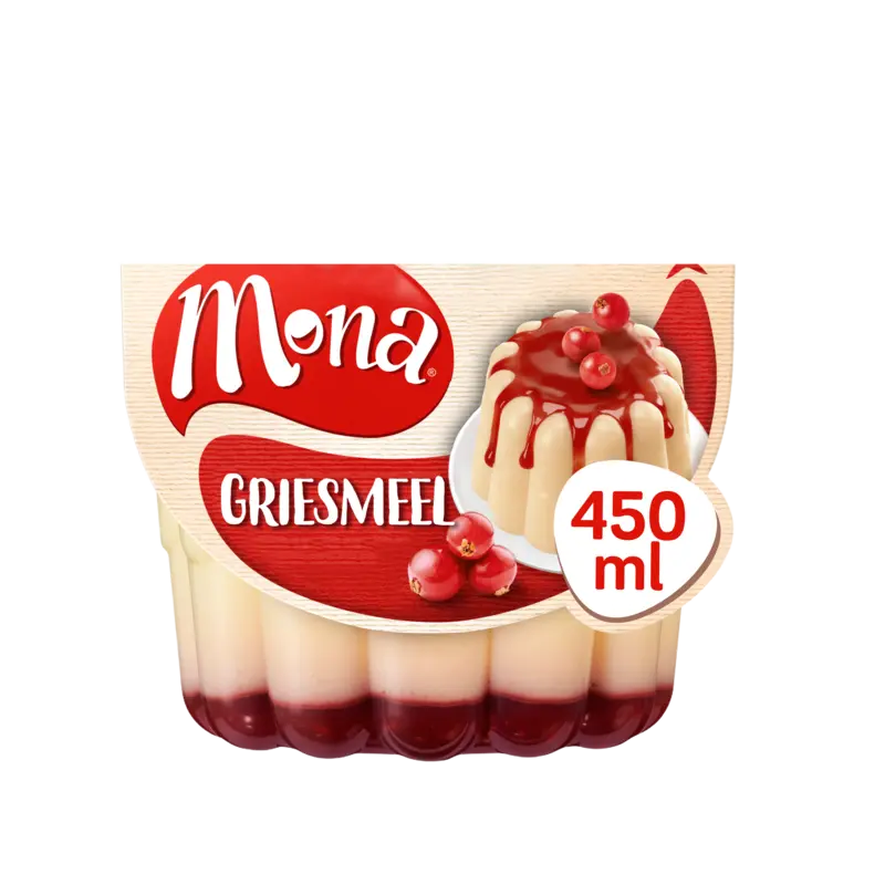 Mona Griesmeelpudding met rode bessensaus