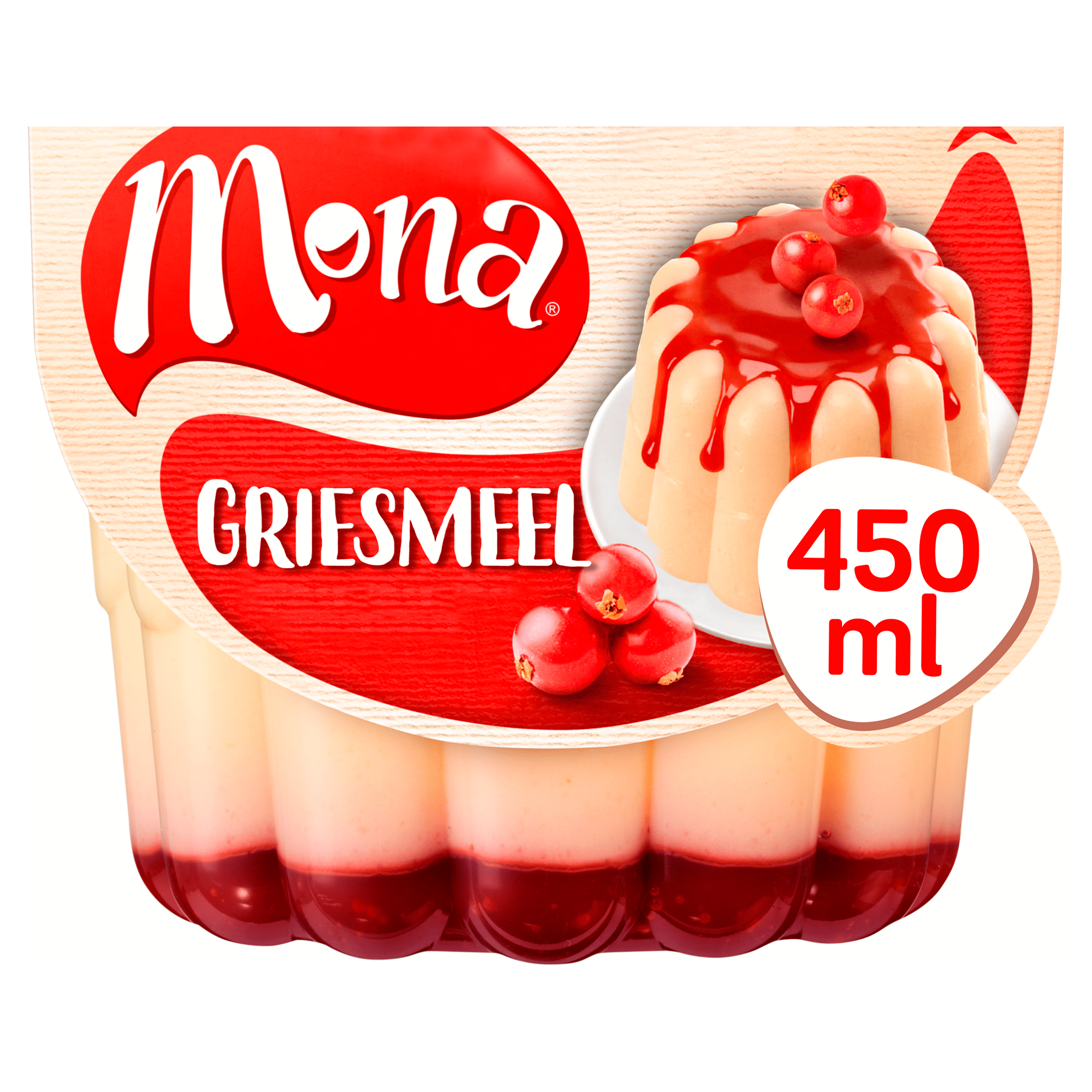 Mona Griesmeelpudding met rode bessensaus