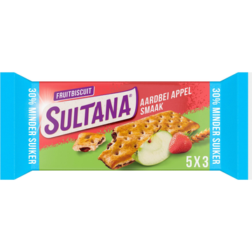 Sultana FruitBiscuit Aardbei Appel 30% minder suiker koek 5x3 stuks
