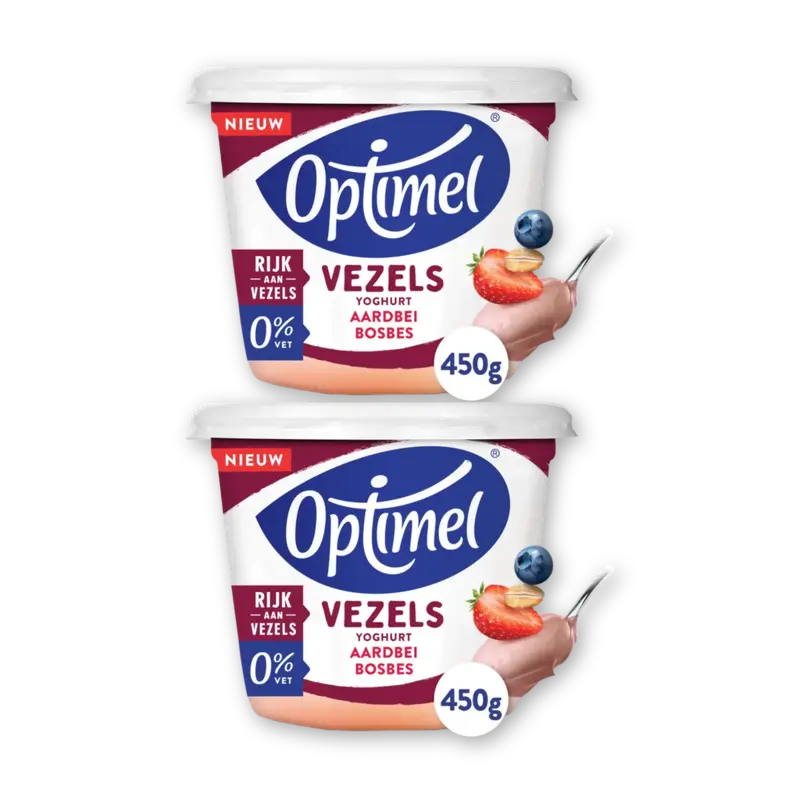 Optimel Yoghurt vezels aardbei blauwe bes 2-pck