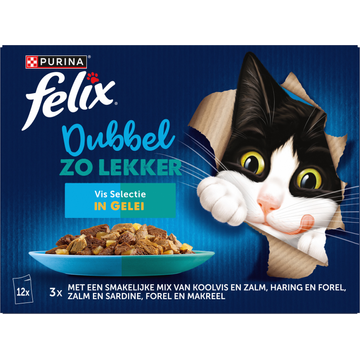 FELIX® Dubbel Zo Lekker Vis Selectie in Gelei Kattenvoer 12x85g