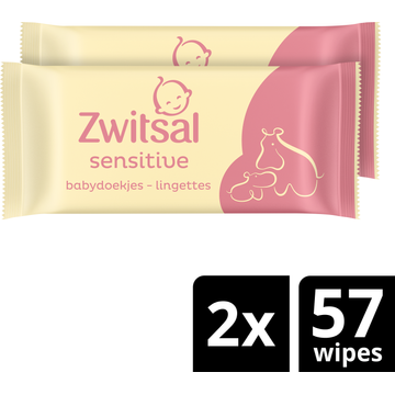 Zwitsal Billendoekjes Voordeelverpakking Sensitive 2 x 57 = 114 stuks