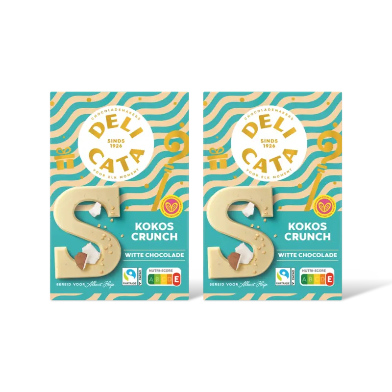 Delicata Chocoladeletter wit kokos crunch 2-pack