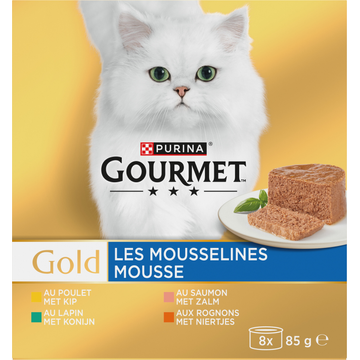 Gourmet Gold Mousse Mix Kattenvoer natvoer met Kip, Zalm, Niertjes en Konijn