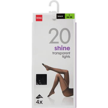 HEMA Panty Shine Transparent 20 Denier Zwart Maat S 36/38 4 Stuks