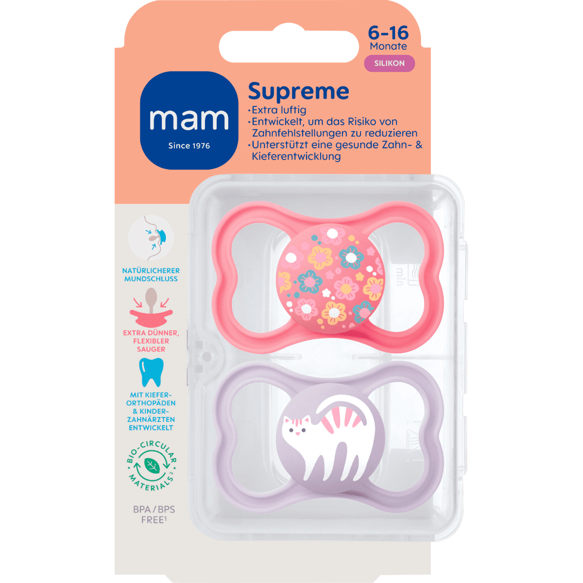 MAM Supreme Fopspenen 6-16 Maanden Roze 2 stuks