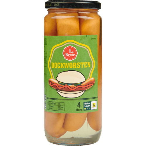 1 de Beste Bockworst in glas 4 stuks