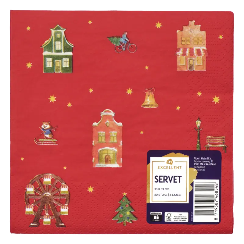 AH Excellent Servet huisjes bordeaux 33cm
