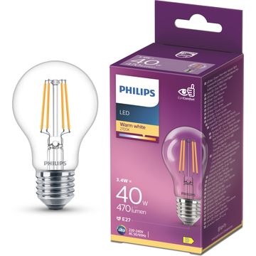 Philips LED Lamp Transparant - 40 W - E27 - warmwit licht