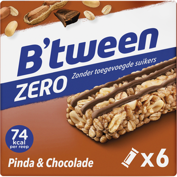 B'tween Mueslireep Zero Pinda & Chocolade 6 x 20g