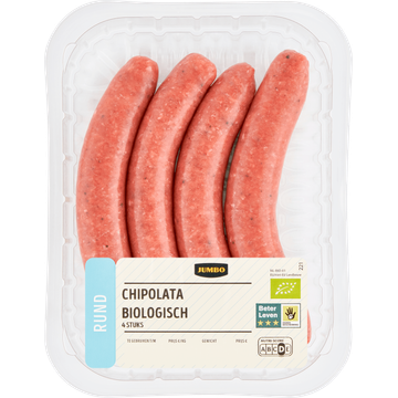 Jumbo Biologisch Chipolata Rund 4 Stuks