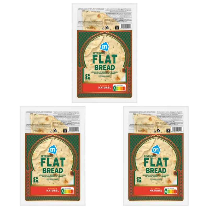 AH Gevouwen flatbread naturel 3-pack