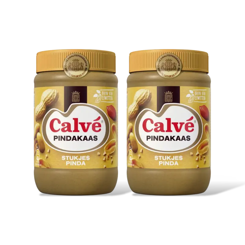 Calvé Pindakaas met stukjes pinda 2-pack