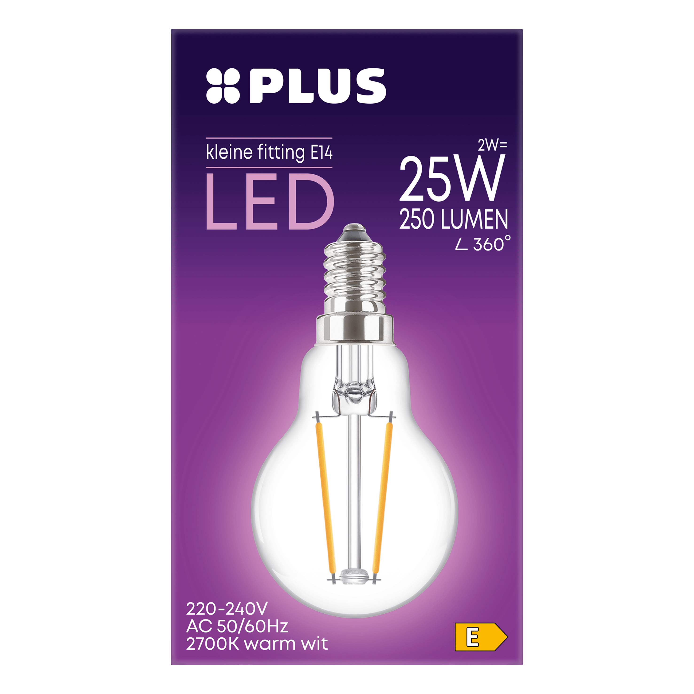 PLUS Lamp 25W Kogel kleine fitting helder